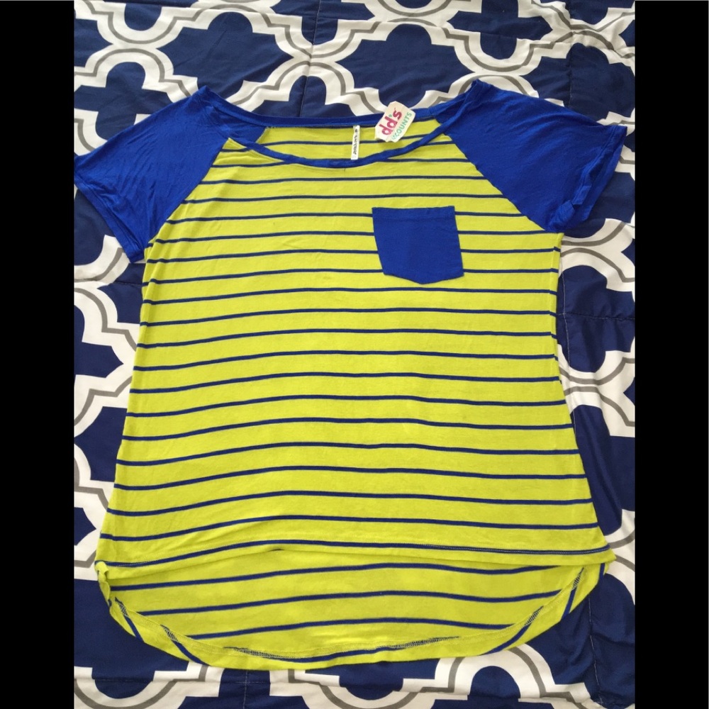 3X Green/Blue Striped, Short Sleeve, Raglan